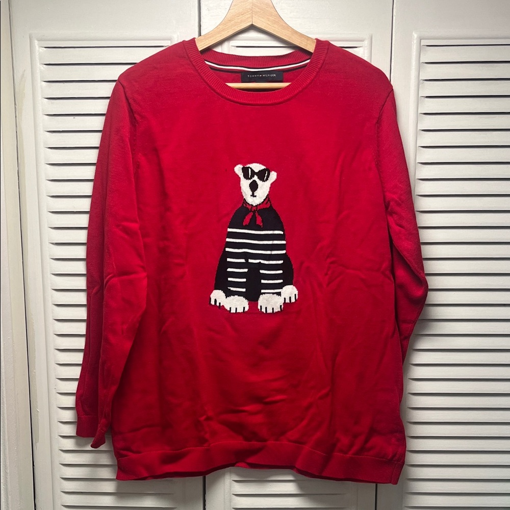 Tommy Hilfiger Red Sweater with Polar Bear Design